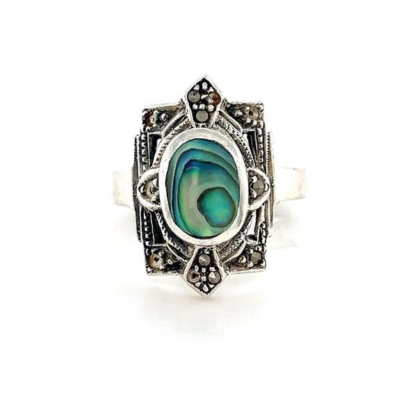 Sweet Sterling Silver 925 Abalone /Marcasite Ring - Picture 1 of 10